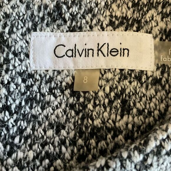 Calvin Klein Midi Sheath Dress Tweed Round Neck Black White Zip Back Back Slit 8 - Picture 3 of 11